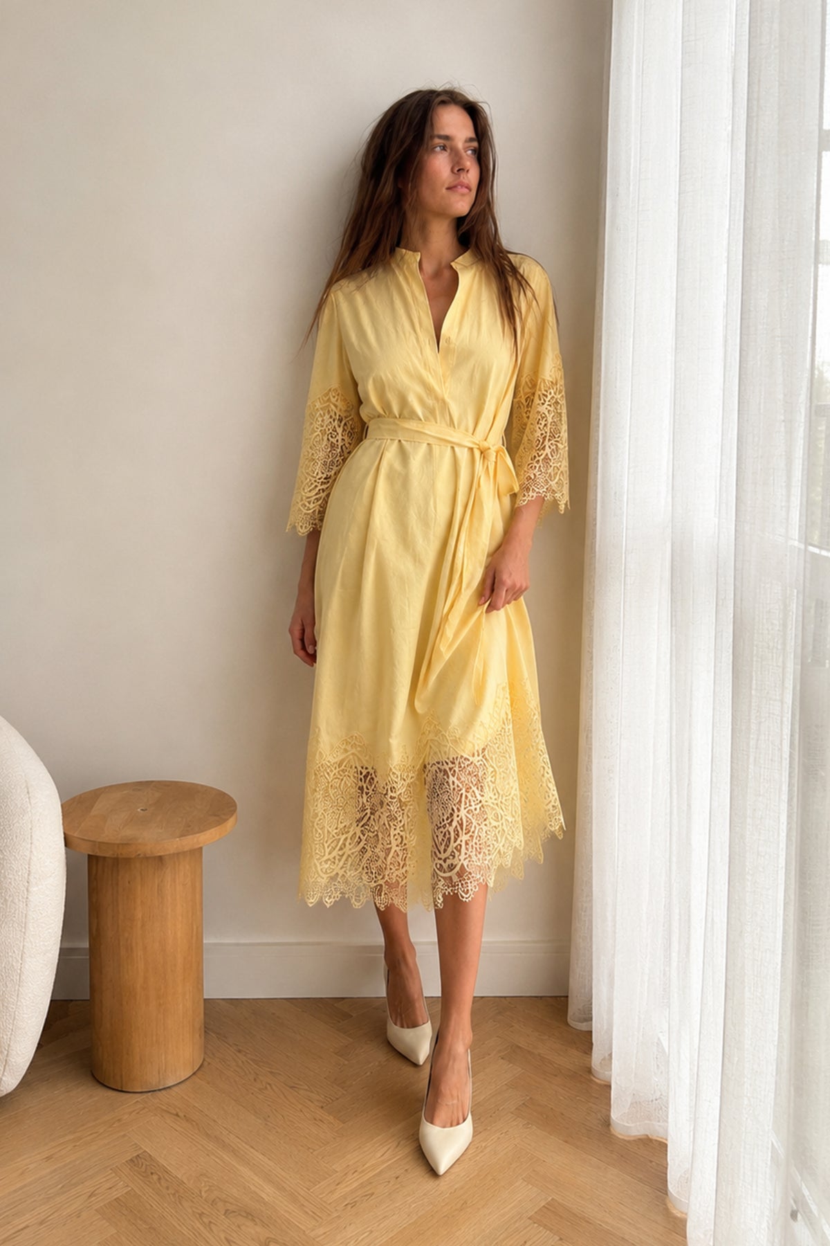 ROBE MIDI À BRODERIE ANGLAISE