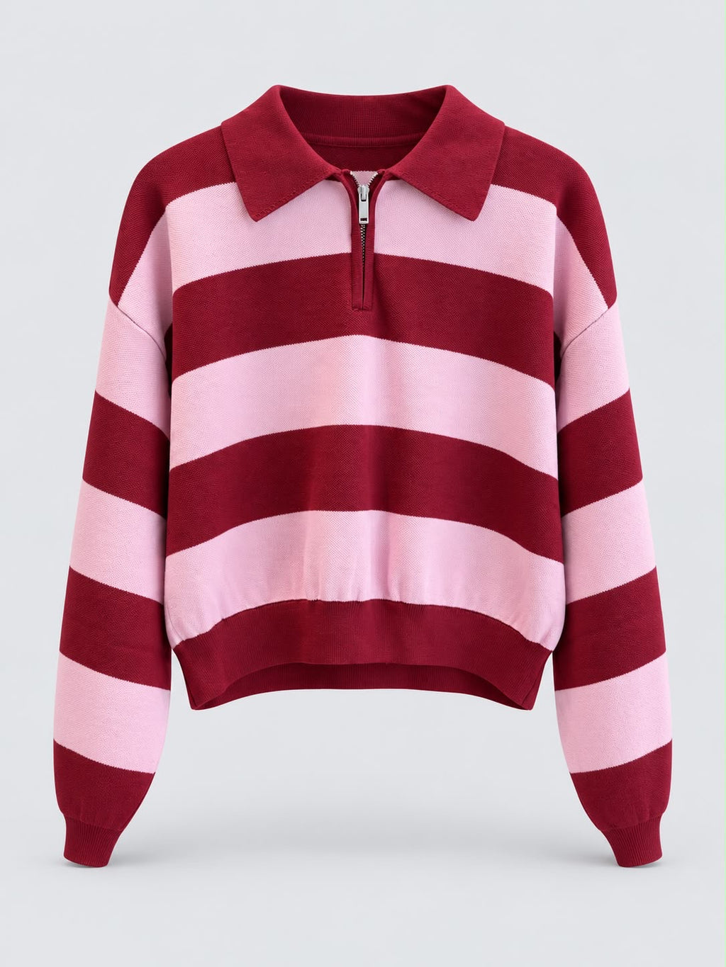 PULL POLO MILA RAYÉ ROSE ET BORDEAUX