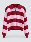 PULL POLO MILA RAYÉ ROSE ET BORDEAUX