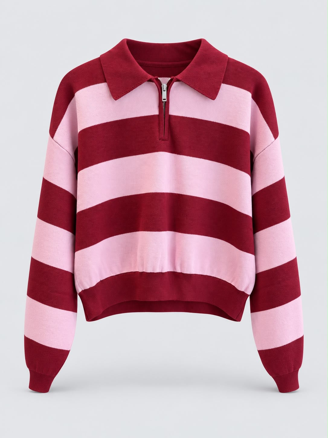 PULL POLO MILA RAYÉ ROSE ET BORDEAUX