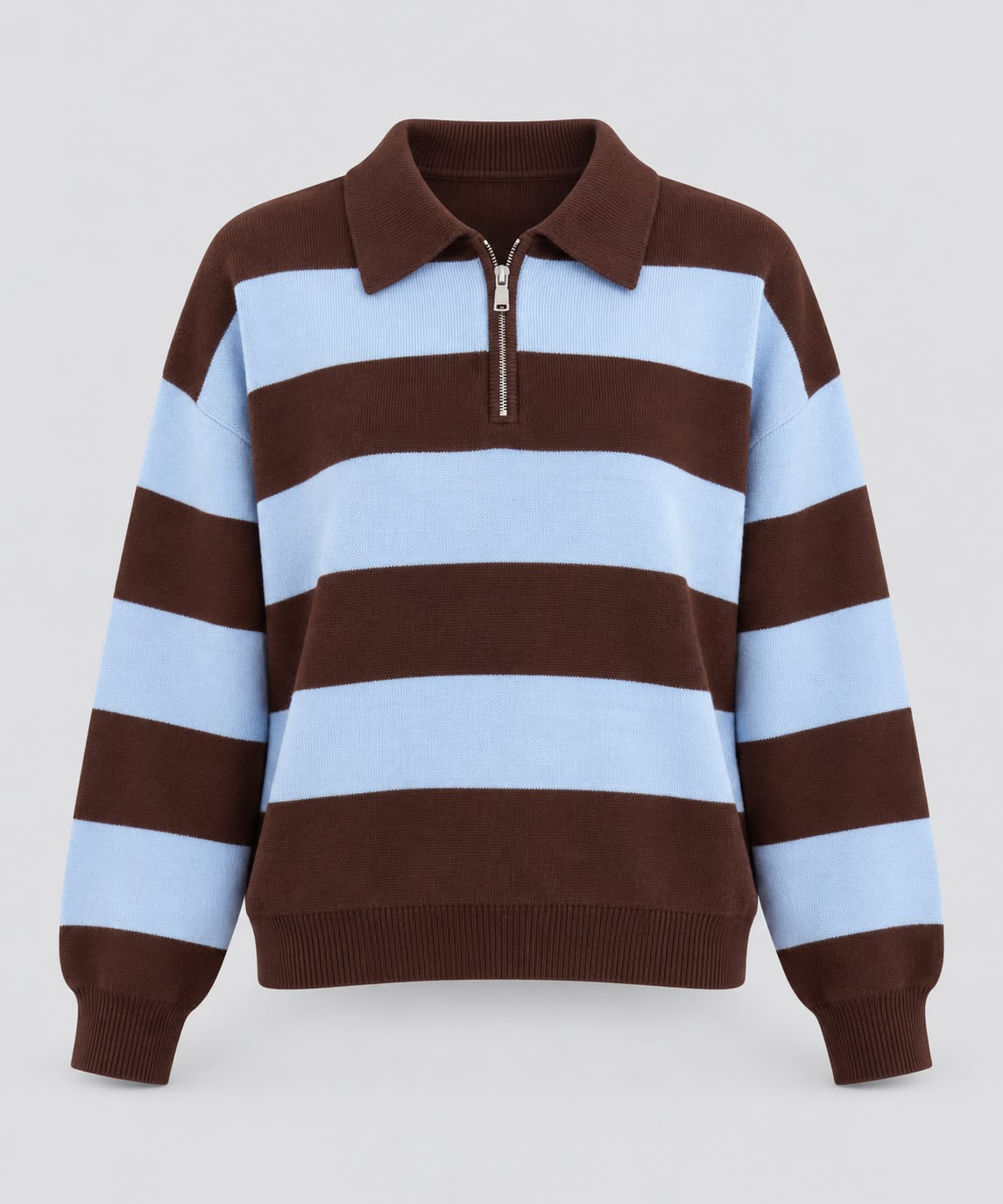 PULL POLO MILA RAYÉ MARRON ET BLEU CIEL