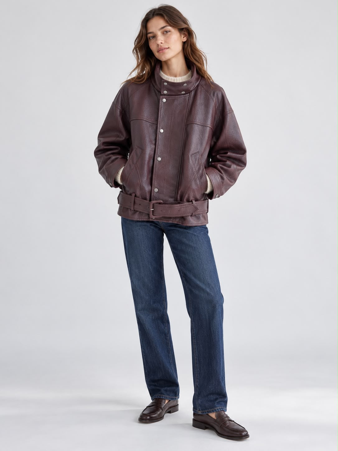 VESTE ROMY OVERSIZE EFFET CUIR BORDEAUX